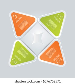Business infographics template for presentation, education, web design, banners, brochures, flyers. Orange and green tabs. Vector illustration.