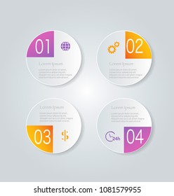 Business infographics template for presentation, education, school, web design, brochures, flyers. Purple and orange banner tabs. Vector illustration.