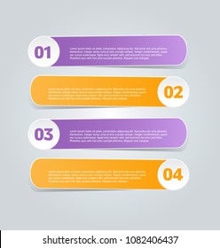 Business infographics template for presentation, education, school, web design, brochures, flyers. Purple and orange banner tabs. Vector illustration.