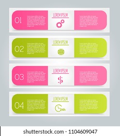 Business infographics template for presentation, education, web design, banners, brochures, flyers. Pink and green tabs. Vector illustration.