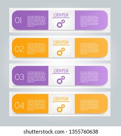 Business infographics template for presentation, education, web design, banners, brochures, flyers. Purple and orange tabs. Vector illustration.