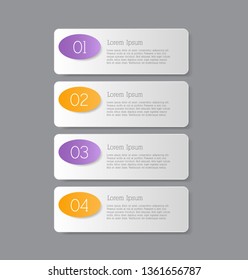 Business infographics template for presentation, education, web design, banners, brochures, flyers. Purple and orange tabs. Vector illustration.