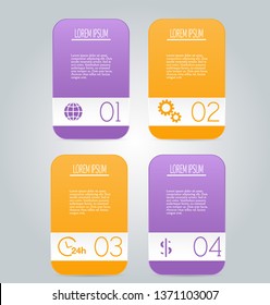 Business infographics template for presentation, education, web design, banners, brochures, flyers. Purple and orange tabs. Vector illustration.