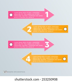Business infographics template for presentation, education, web design, banners, brochures, flyers. Pink and orange tabs. Vector illustration.