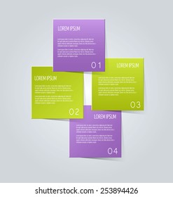 Business infographics template for presentation, education, web design, banners, brochures, flyers. Purple and green tabs. Vector illustration.