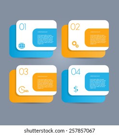 Business infographics template for presentation, education, web design, banners, brochures, flyers. Blue and orange tabs. Vector illustration.