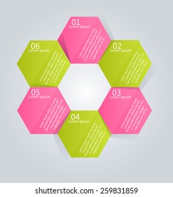 Business infographics template for presentation, education, web design, banners, brochures, flyers. Pink and green tabs. Vector illustration. 