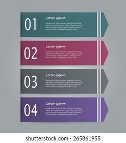 Business infographics template for presentation, education, web design, banners, brochures, flyers. Dark green, red, grey and purple tabs. Vector illustration.