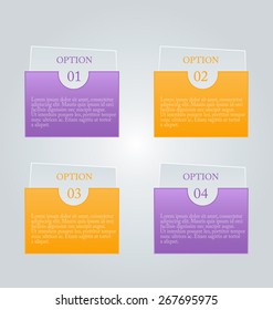 Business infographics template for presentation, education, web design, banners, brochures, flyers. Purple and orange tabs. Vector illustration.