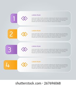 Business infographics template for presentation, education, web design, banners, brochures, flyers. Purple and orange tabs. Vector illustration.