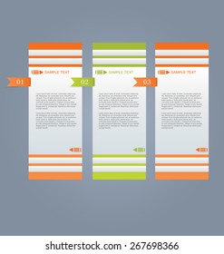 Business infographics template for presentation, education, web design, banners, brochures, flyers. Orange and green tabs. Vector illustration.