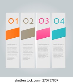 Business infographics template for presentation, education, web design, banners, brochures, flyers. Orange, brown, pink, blue color tabs. Vector illustration
