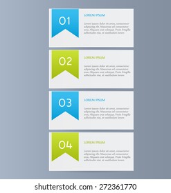 Business infographics template for presentation, education, web design, banners, brochures, flyers. Blue and green tabs. Vector illustration