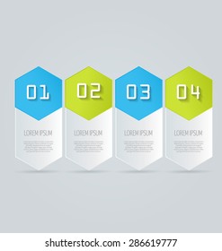 Business infographics template for presentation, education, web design, banners, brochures, flyers. Blue and green tabs. Vector illustration.