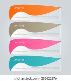 Business infographics template for presentation, education, web design, banners, brochures, flyers. Orange, brown, pink, blue color tabs. Vector illustration.
