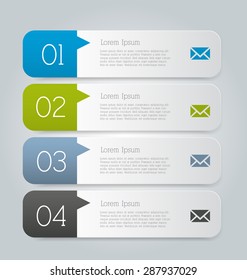 Business infographics template for presentation, education, web design, banners, brochures, flyers. Blue, green, grey and black tabs. Vector illustration