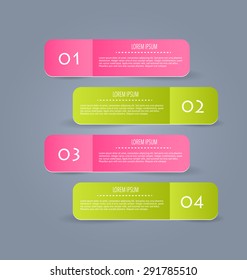 Business infographics template for presentation, education, web design, banners, brochures, flyers. Pink and green tabs. Vector illustration.