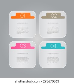 Business infographics template for presentation, education, web design, banners, brochures, flyers. Orange, brown, pink, blue color tabs. Vector illustration.