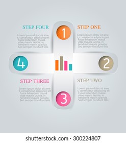 Business infographics template for presentation, education, web design, banners, brochures, flyers. Orange, brown, pink, blue color tabs. Vector illustration.