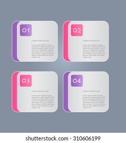 Business infographics template for presentation, education, web design, banners, brochures, flyers. Purple and pink tabs. Vector illustration.