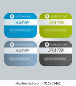 Business infographics template for presentation, education, web design, banners, brochures, flyers. Blue, green, grey and black tabs. Vector illustration.