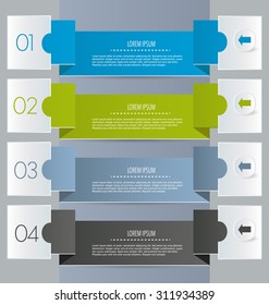 Business infographics template for presentation, education, web design, banners, brochures, flyers. Blue, green, grey and black tabs. Vector illustration.