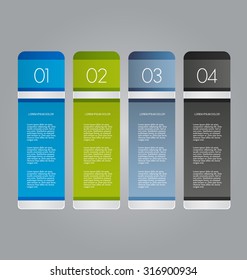 Business infographics template for presentation, education, web design, banners, brochures, flyers. Blue, green, grey and black tabs. Vector illustration.