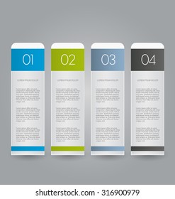 Business infographics template for presentation, education, web design, banners, brochures, flyers. Blue, green, grey and black tabs. Vector illustration.