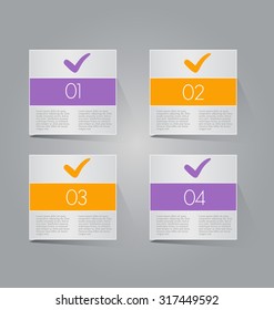 Business infographics template for presentation, education, web design, banners, brochures, flyers. Purple and orange tabs. Vector illustration.
