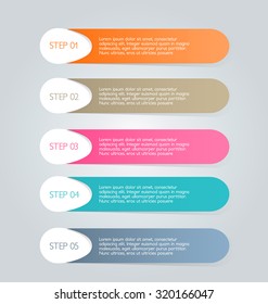 Business infographics template for presentation, education, web design, banners, brochures, flyers. Orange, brown, pink, blue color tabs. Vector illustration.