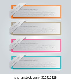 Business infographics template for presentation, education, web design, banners, brochures, flyers. Orange, brown, pink, blue color tabs. Vector illustration.