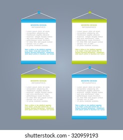 Business infographics template for presentation, education, web design, banners, brochures, flyers. Blue and green tabs. Vector illustration.