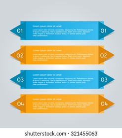 Business infographics template for presentation, education, web design, banners, brochures, flyers. Blue and orange tabs. Vector illustration.