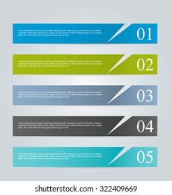 Business infographics template for presentation, education, web design, banners, brochures, flyers. Blue, green, grey and black tabs. Vector illustration.