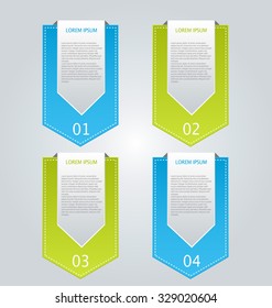 Business infographics template for presentation, education, web design, banners, brochures, flyers. Blue and green tabs. Vector illustration.