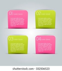 Business infographics template for presentation, education, web design, banners, brochures, flyers. Pink and green tabs. Vector illustration.
