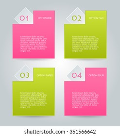 Business infographics template for presentation, education, web design, banners, brochures, flyers. Pink and green tabs. Vector illustration