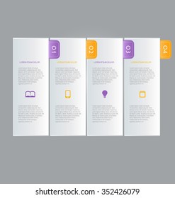 Business infographics template for presentation, education, web design, banners, brochures, flyers. Purple and orange tabs. Vector illustration.