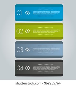 Business infographics template for presentation, education, web design, banners, brochures, flyers. Blue, green, grey and black tabs. Vector illustration.