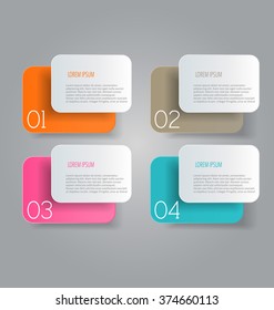 Business infographics template for presentation, education, web design, banners, brochures, flyers. Orange, brown, pink, blue color tabs. Vector illustration.