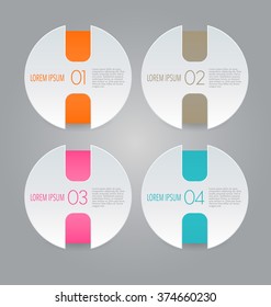 Business infographics template for presentation, education, web design, banners, brochures, flyers. Orange, brown, pink, blue color tabs. Vector illustration.