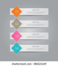 Business infographics template for presentation, education, web design, banners, brochures, flyers. Orange, brown, pink, blue color tabs. Vector illustration.