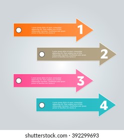 Business infographics template for presentation, education, web design, banners, brochures, flyers. Orange, brown, pink, blue color tabs. Vector illustration