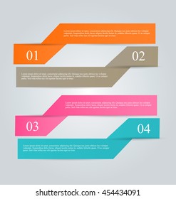 Business infographics template for presentation, education, web design, banners, brochures, flyers. Orange, brown, pink, blue color tabs. Vector illustration.