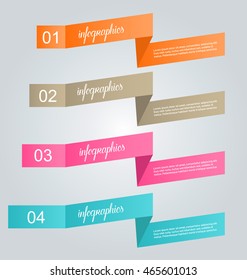 Business infographics template for presentation, education, web design, banners, brochures, flyers. Orange, brown, pink, blue color tabs. Vector illustration.