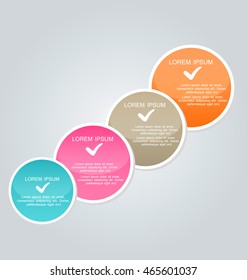 Business infographics template for presentation, education, web design, banners, brochures, flyers. Orange, brown, pink, blue color tabs. Vector illustration.