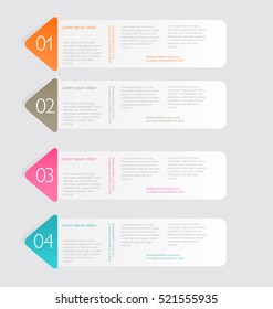 Business infographics template for presentation, education, web design, banners, brochures, flyers. Orange, brown, pink, blue color tabs. Vector illustration