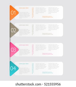 Business infographics template for presentation, education, web design, banners, brochures, flyers. Orange, brown, pink, blue color tabs. Vector illustration
