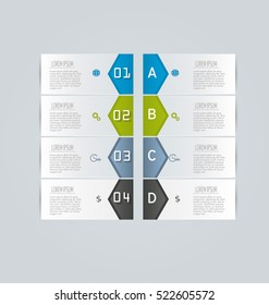 Business infographics template for presentation, education, web design, banners, brochures, flyers. Blue, green, grey and black tabs. Vector illustration