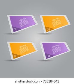 Business infographics template for presentation, education, web design, banners, brochures, flyers. Purple and orange tabs. Vector illustration.